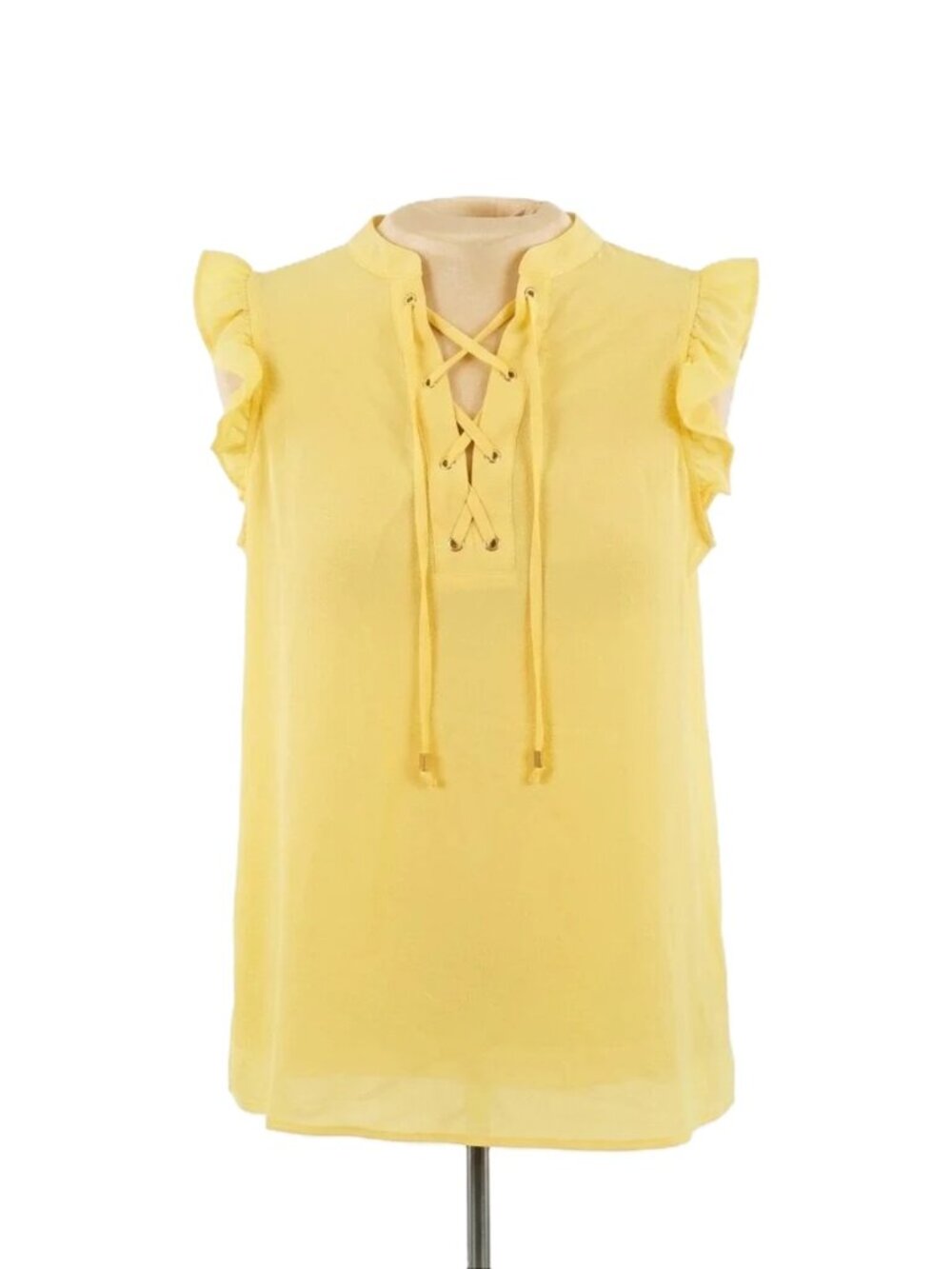 Michael Kors Yellow Lace‑Up Ruffle Elegant Feminine Summer Blouse Size M